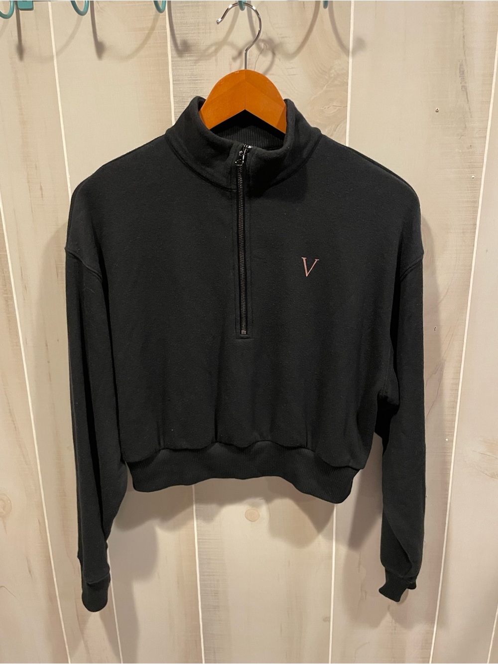 Cute victoria’s secret soft crop 1/2 zip sweatshirt washed black gym athleisure - Picture 3 of 6